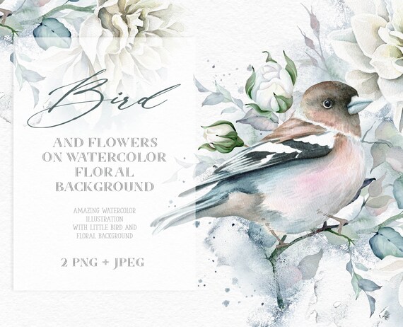 Download Printable Greeting Card Watercolor Florals Bird Roses Etsy