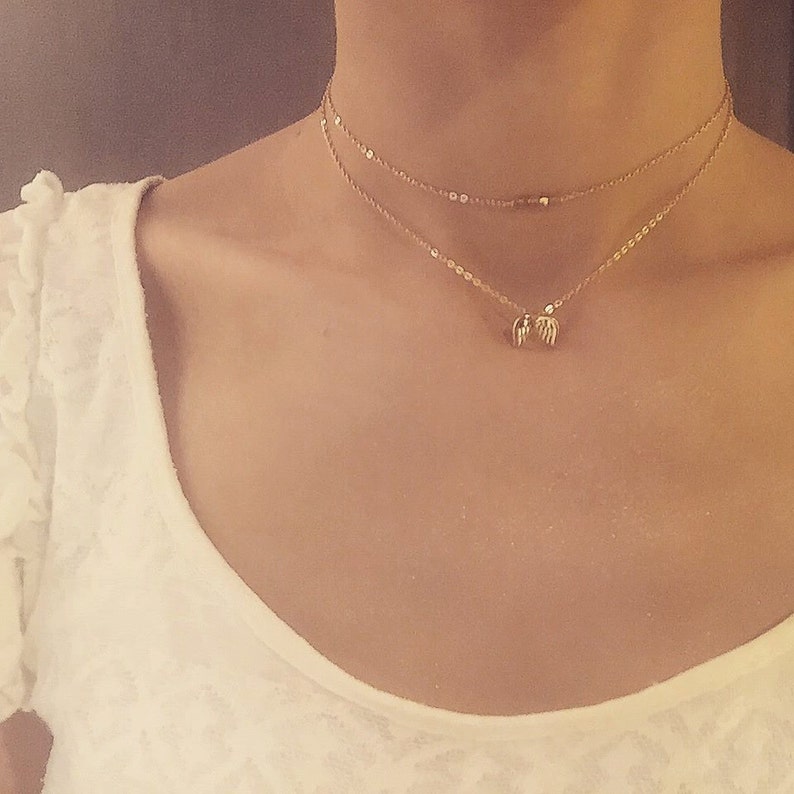 ANGEL Gold two-layer chain necklace choker with gold angel wings