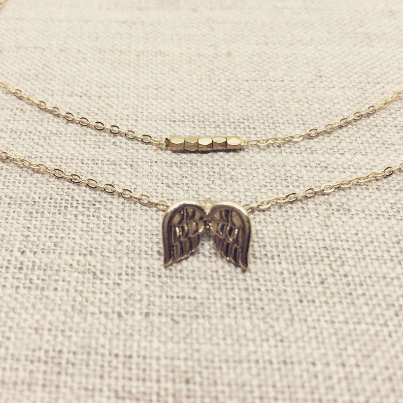 ANGEL Gold two-layer chain necklace choker with gold angel wings