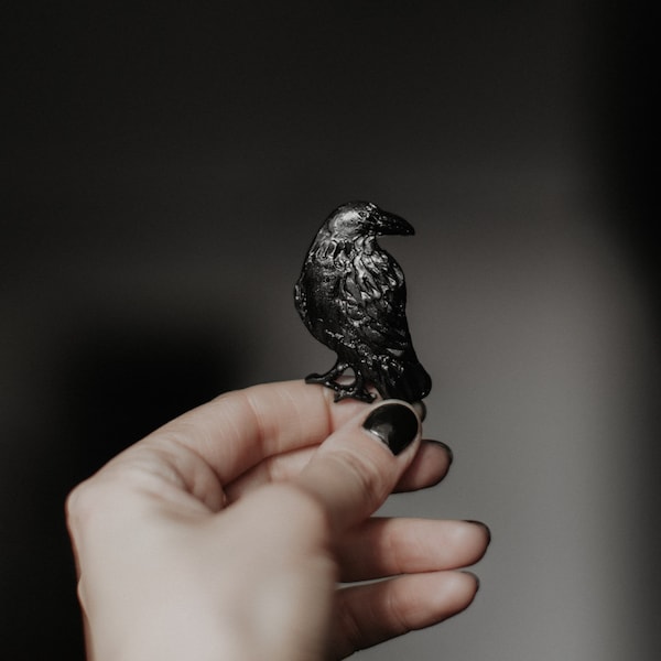 Black raven pin, Brooch, Black Bird pin, Polymer clay pins, Stylish brooch, Aesthetic brooch, Handmade, Gift for her, Raven, Outfit decor