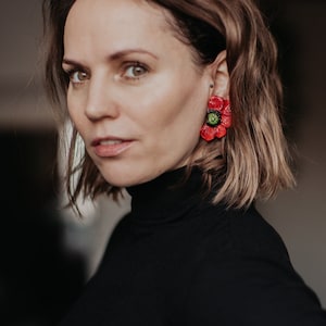 Poppies Earrings, Studs Earrings, Flowers earrings, Polymer clay earrings, Handmade, Studs, Clips, Red flowers earrings, Gift