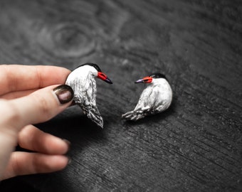 Bird Earrings, Studs Earrings, Tern bird earrings, Polymer clay earrings, Jewelry, Handmade, Clips, White bird earrings, Gift for women