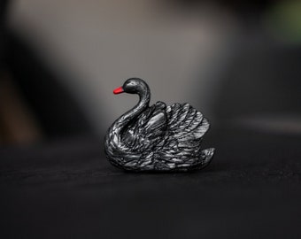 Brooch, Pin, Bird, Polymer clay pins, Stylish brooch, Aesthetic brooch, Jewelry, Handmade, Gift for her, Black swan, Decor, Outfit decor