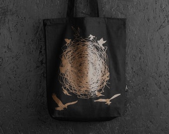 Tote Bag, Shopping bag, Black bag, Bag with birds, Diapers bag, ECO bag, Canvas bag, Shoulder bag, Birds bag, Cotton bag, Work bag, Unisex