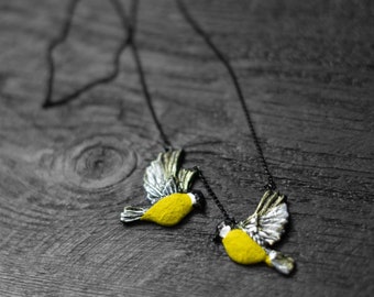 Bird necklace, Tomtits necklace, Polymer clay necklace, Tomtit necklace, Handmade, Bright bird necklace, Gift, Chain necklace