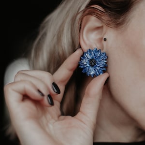 Handmade Blue Cornflower Polymer Clay Stud Earrings