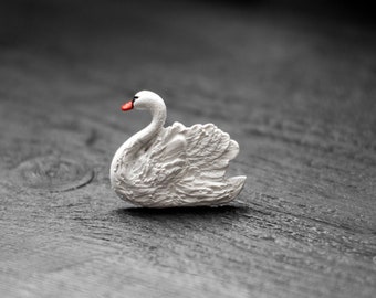 Brooch, Pin, Bird, Polymer clay pins, Stylish brooch, Aesthetic brooch, Jewelry, Handmade, Gift for her, White swan, Decor, Outfit decor
