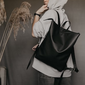 Kunstleder Rucksack, Vegan Leder Rucksack, Schwarzer Rucksack, Rucksack, Schultasche, Lässig, Handgemacht, Tasche für Männer, Tasche für Frauen, Unisex