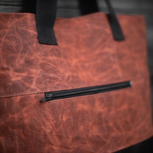 Tote Bag, Waxed canvas bag, Foxy bag, Diapers bag, Faux leather bag, Shoulder bag, Laptop bag, Shopping bag, School bag, Unisex, Brown bag image 4