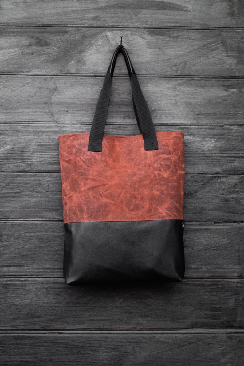 Tote Bag, Waxed canvas bag, Foxy bag, Diapers bag, Faux leather bag, Shoulder bag, Laptop bag, Shopping bag, School bag, Unisex, Brown bag image 2