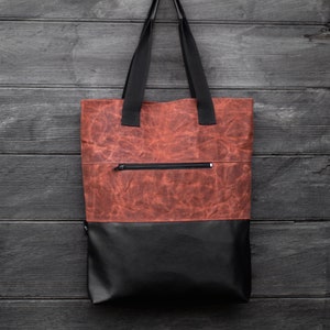Tote Bag, Waxed canvas bag, Foxy bag, Diapers bag, Faux leather bag, Shoulder bag, Laptop bag, Shopping bag, School bag, Unisex, Brown bag image 3