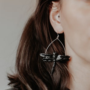 Dragonfly Earrings, Hook Earrings, Insect earrings, Polymer clay earrings, Black earrings, Handmade, Dragonfly lovers, Gift for women image 4