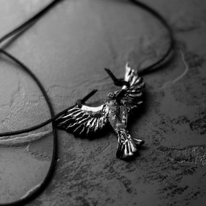 Crow Necklace, Bird necklace, Polymer clay necklace, Black bird necklace, Handmade, Suede cord necklace, Adjustable Necklace