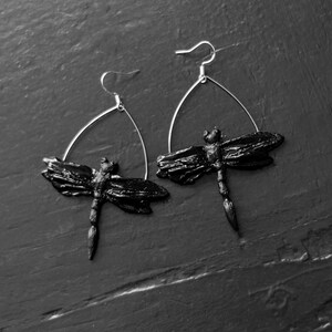 Dragonfly Earrings, Hook Earrings, Insect earrings, Polymer clay earrings, Black earrings, Handmade, Dragonfly lovers, Gift for women image 2