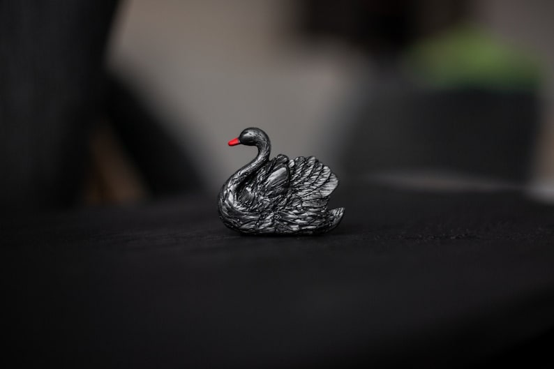 Brooch, Pin, Bird, Polymer clay pins, Stylish brooch, Aesthetic brooch, Jewelry, Handmade, Gift for her, Black swan, Decor, Outfit decor image 1