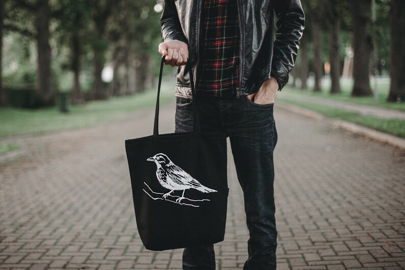 Tote Bag, Shopping bag, Black bag, Bird, Diapers bag, ECO bag, Canvas bag, Shoulder bag, Large bag, Cotton bag, Work bag, Handbag, Unisex image 4