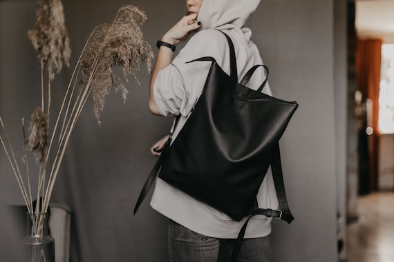 Black faux leather backpack mens 2025