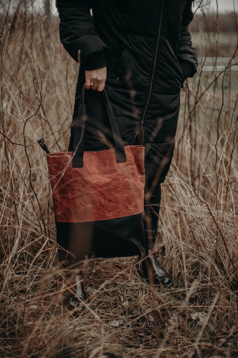 Tote Bag, Waxed canvas bag, Foxy bag, Diapers bag, Faux leather bag, Shoulder bag, Laptop bag, Shopping bag, School bag, Unisex, Brown bag image 1