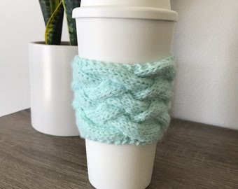 Knit Coffee Sleeve, Minty Blue