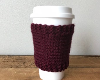 Knit Coffee Sleeve, Burgundy, Original, knit coffee wrap, coffee sleeve, reusable coffee sleeve