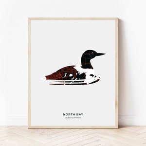 Nord Bay Loon Druck | Karte von North Bay Ontario | Digitaler Download