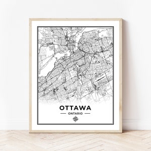 Impressão do mapa de Ottawa | Mapa de Ottawa Ontário | Preto e Branco | Download Digital