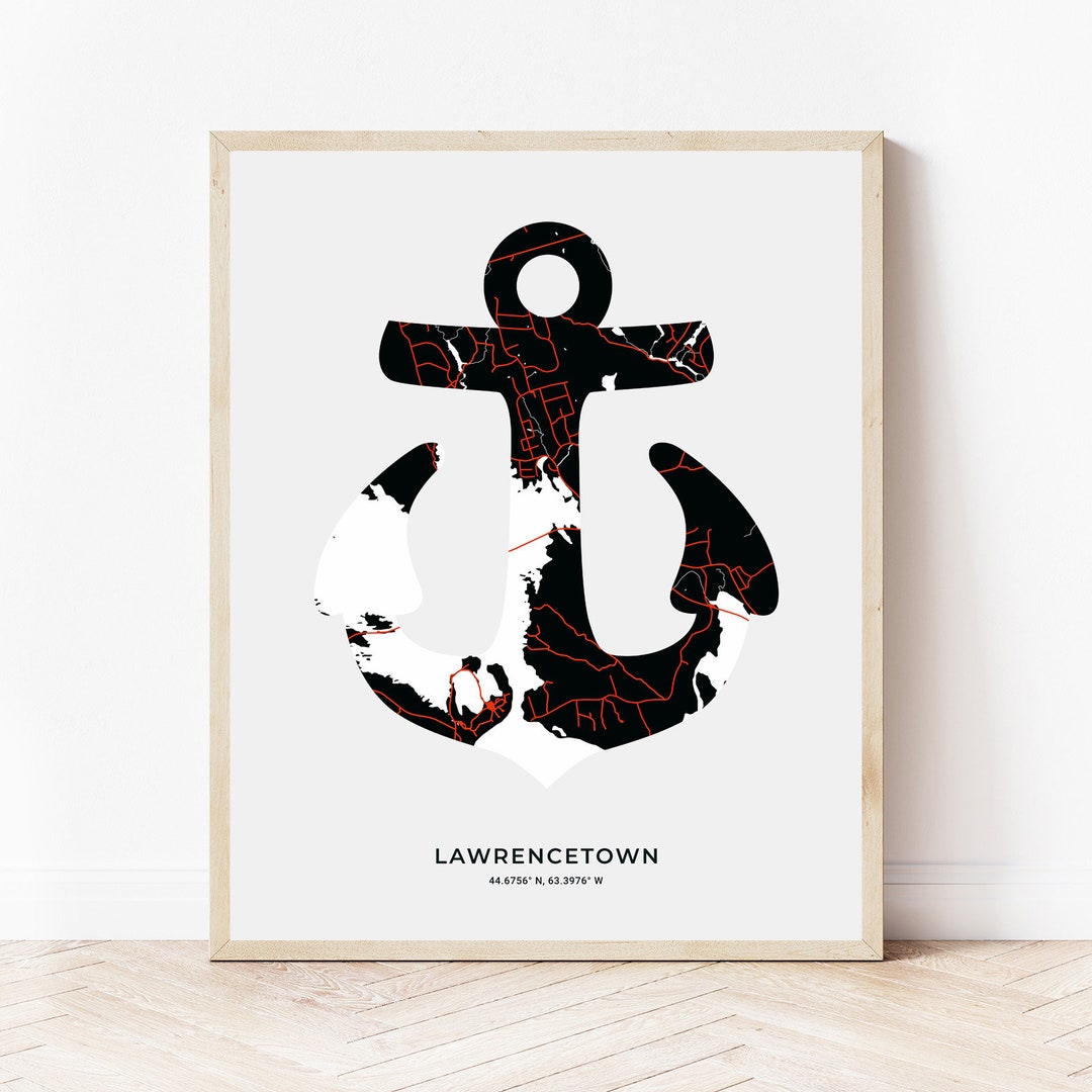 Lawrencetown Anchor Print Map of Lawrencetown Nova Scotia Digital