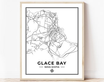 Glace Bay Map Print | Map of Glace Bay Nova Scotia | Black & White | Digital Download