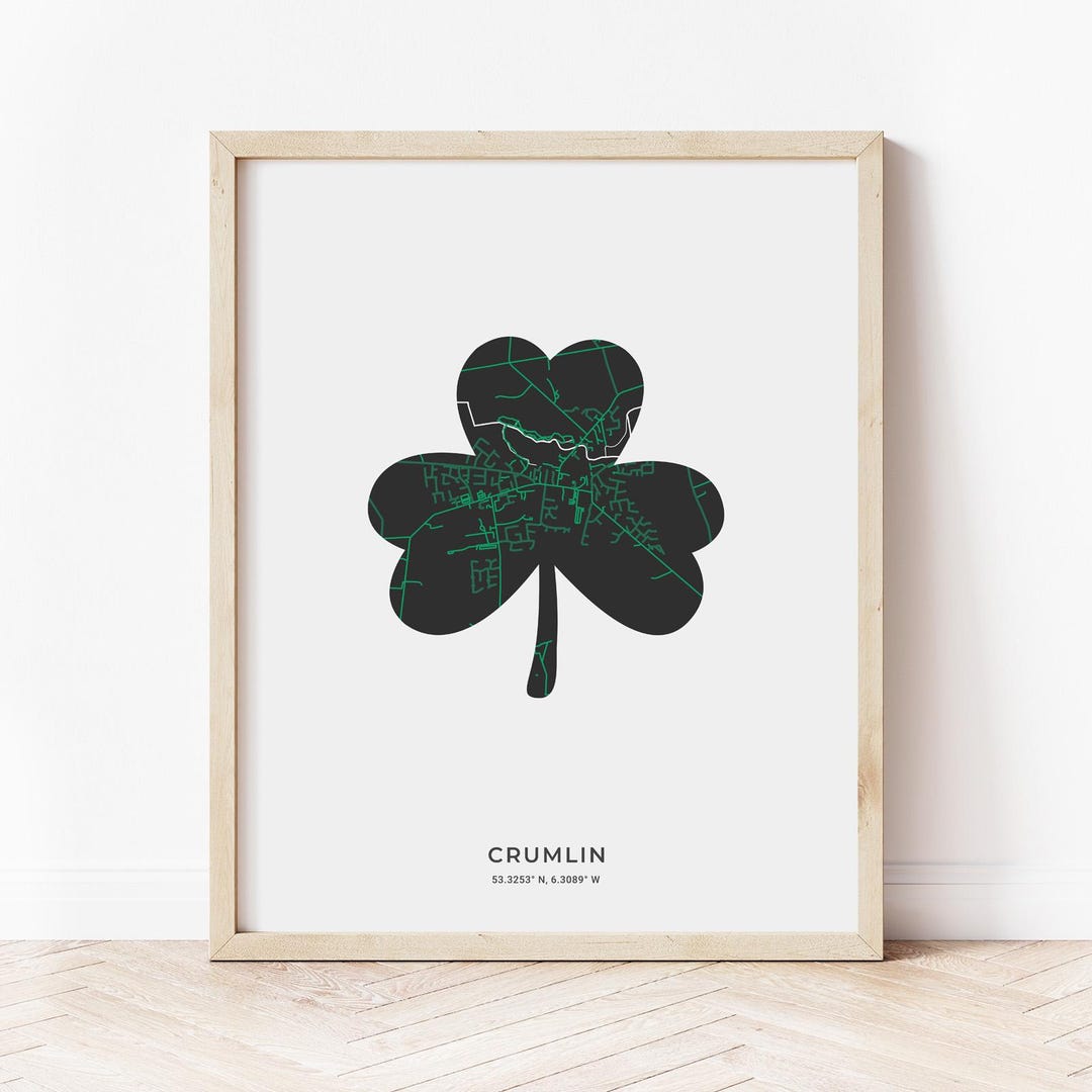 Crumlin Northern Ireland Shamrock Map Print Map of Crumlin Northern