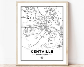 Kentville Map Print | Map of Kentville Nova Scotia | Black & White | Digital Download