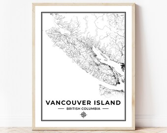 Vancouver Island Map Print | Map of Vancouver Island British Columbia | Black & White | Digital Download