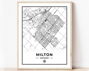 Milton Map Print | Map of Milton Ontario | Black & White | Digital Download