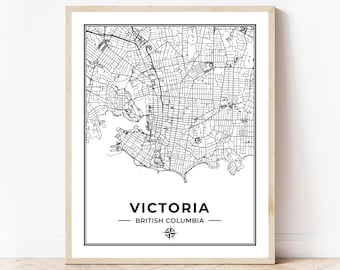 Victoria Map Print | Map of Victoria British Columbia | Black & White | Digital Download
