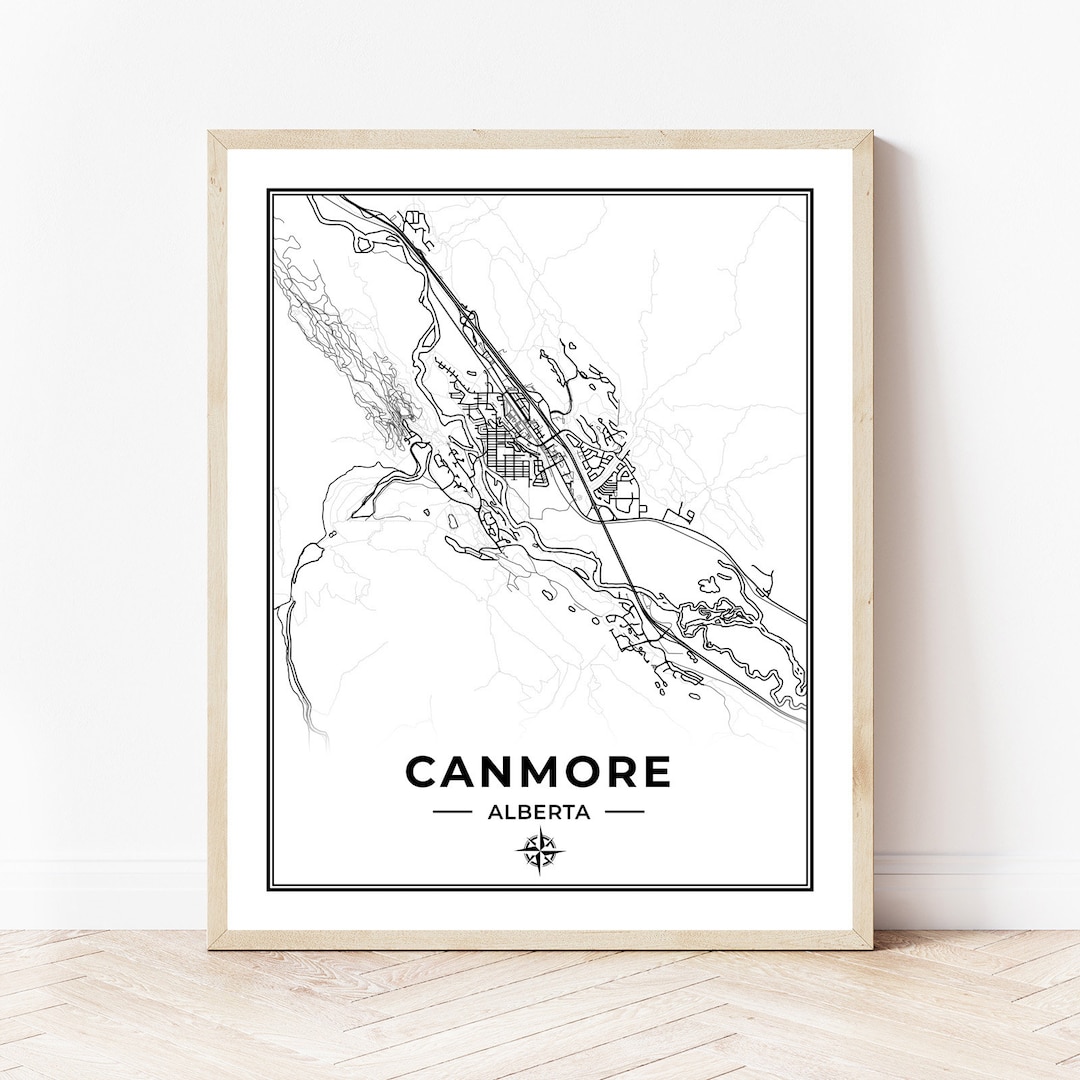 Black & White Map Print of Canmore
