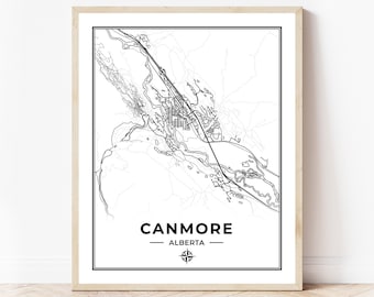 Canmore Map Print | Map of Canmore Alberta | Black & White | Digital Download