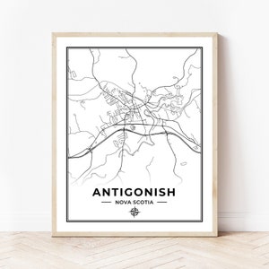 Impression de carte d’Antigonish | Carte d'Antigonish en Nouvelle-Écosse | Noir et blanc | Téléchargement numérique