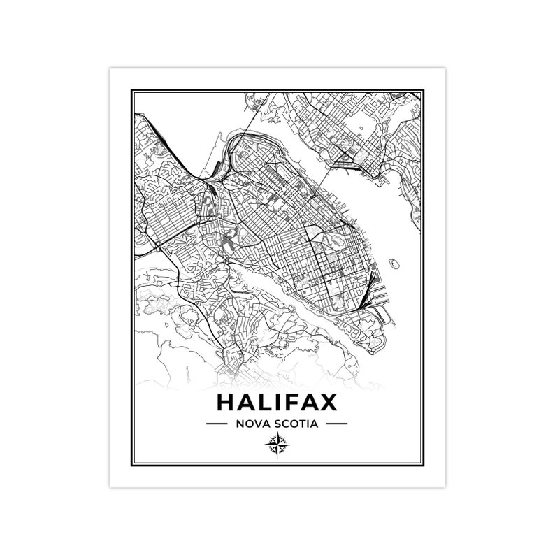 Halifax Map Print Map of Halifax Nova Scotia Black & White Etsy Canada
