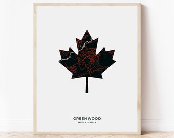Greenwood Maple Leaf Print | Map of Greenwood Nova Scotia | Digital Download