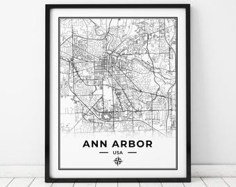 Ann Arbor Map Print | Map of Ann Arbor Michigan | Digital Download