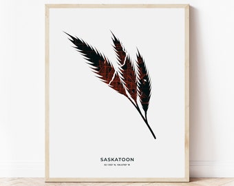 Saskatoon Wheat Grain Print | Map of Saskatoon Saskatchewan | Digital Download