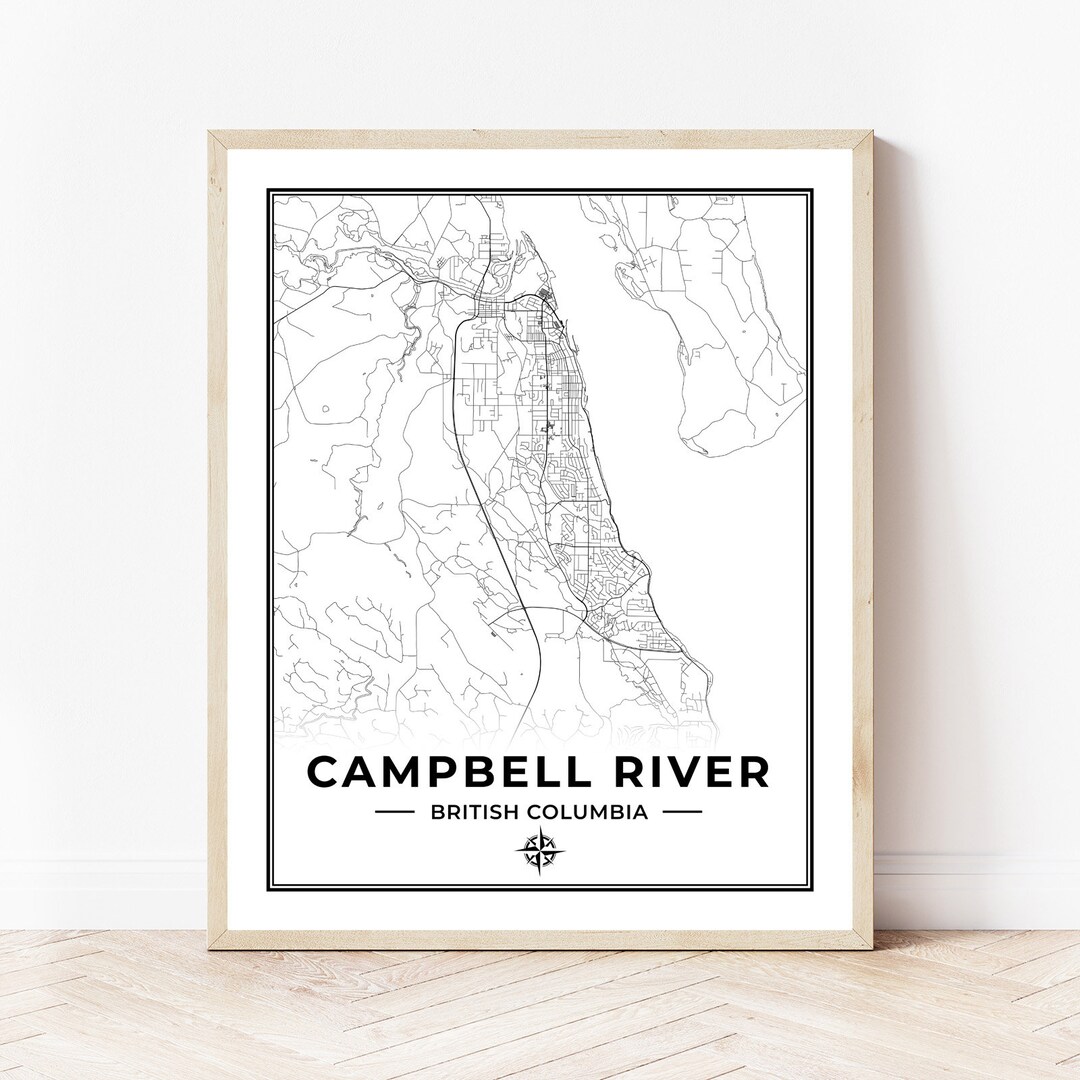 Campbell River Map Print Map of Campbell River British Columbia Black