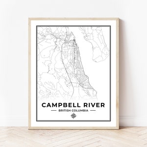 Campbell River Karte Drucken | Landkarte Campbell River British Columbia | Schwarz & Weiß | Digitaler Download