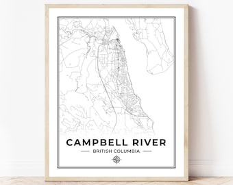Campbell River Map Print | Map of Campbell River British Columbia | Black & White | Digital Download