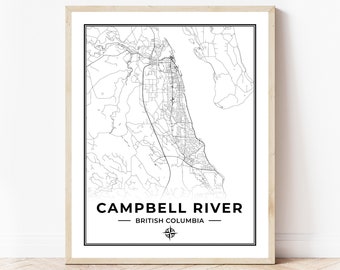 Campbell River Map Print | Map of Campbell River British Columbia | Black & White | Digital Download