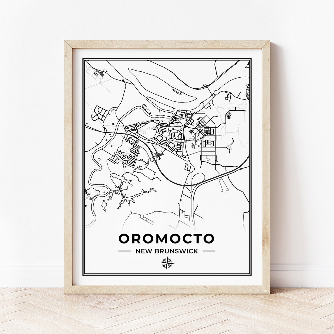 Oromocto Map Print Map of Oromocto New Brunswick Black & White Digital