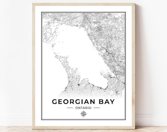 Georgian Bay Map Print | Map of Georgian Bay Ontario | Black & White | Digital Download
