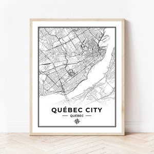 Impression de la carte de la ville de Québec | Carte de la ville de Québec Québec | Noir et blanc | Téléchargement numérique