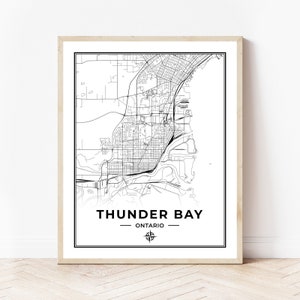 Thunder Bay Karte Drucken | Karte von Thunder Bay Ontario | Schwarz & Weiß | Digitaler Download