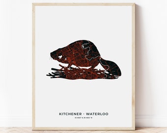 Kitchener-Waterloo Beaver Print | Map of Kitchener-Waterloo Ontario | Digital Download