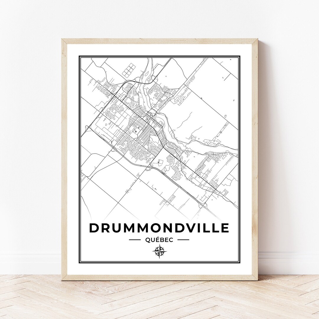 Drummondville Map Print Map of Drummondville Quebec Black Etsy